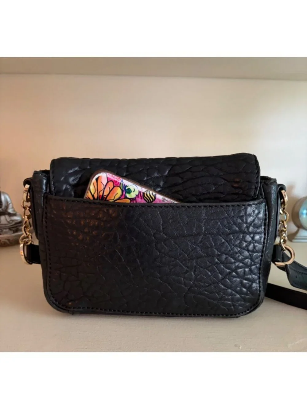 Tory Burch Parkan Crossbody Black Pebbled Handbag